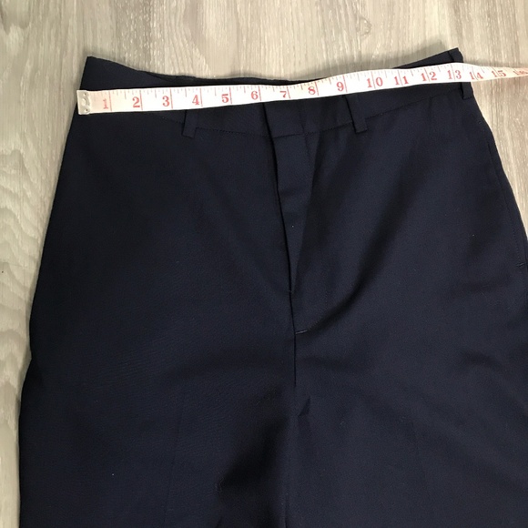 Smock Wool Pants Blue Navy High Rise Baggy Crop Trouser Mens Large - Picture 2 of 13